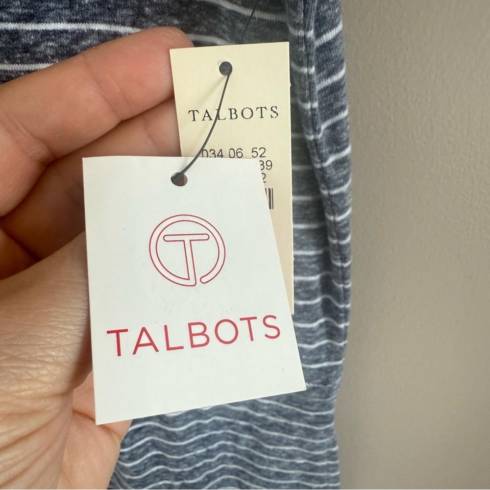 T by TALBOTS Sleeveless‎ Grey White Striped Dress Drawstring Tie Waist Pockets L - Picture 6 of 8